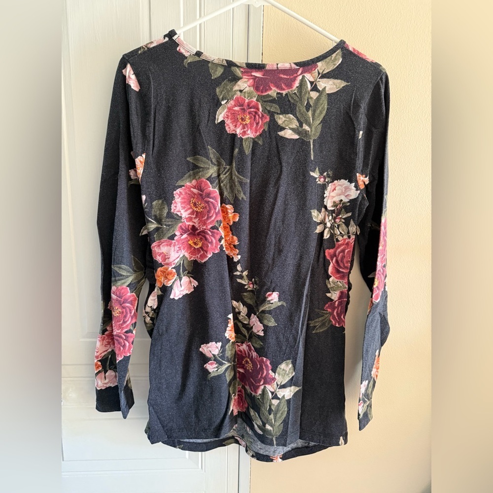 Floral black base maternity long sleeve shirt Belle Sky‎ Large - Picture 2 of 5